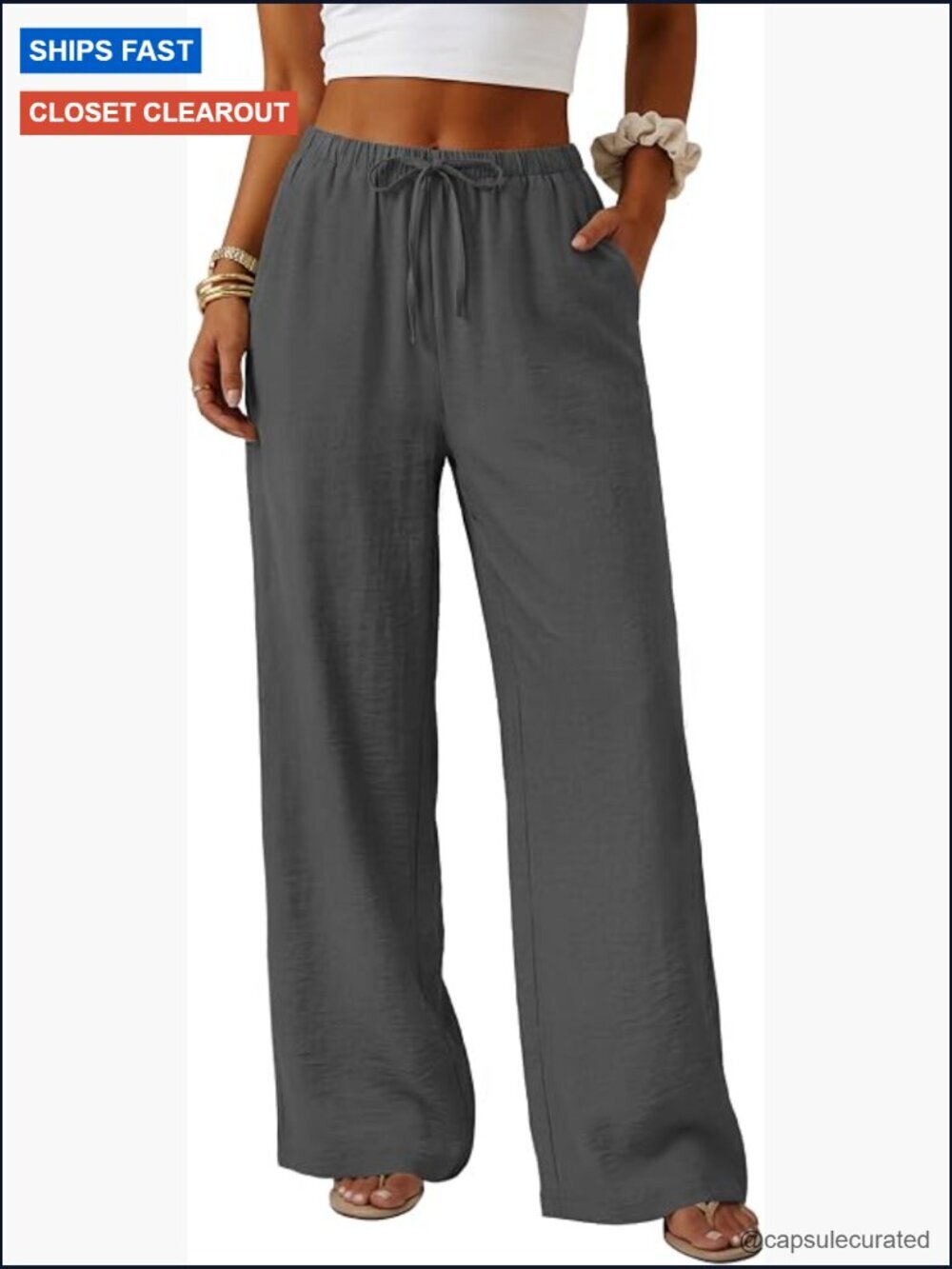 Wide Leg Palazzo Pants with Pockets Flowy Drawstring Elastic Waist